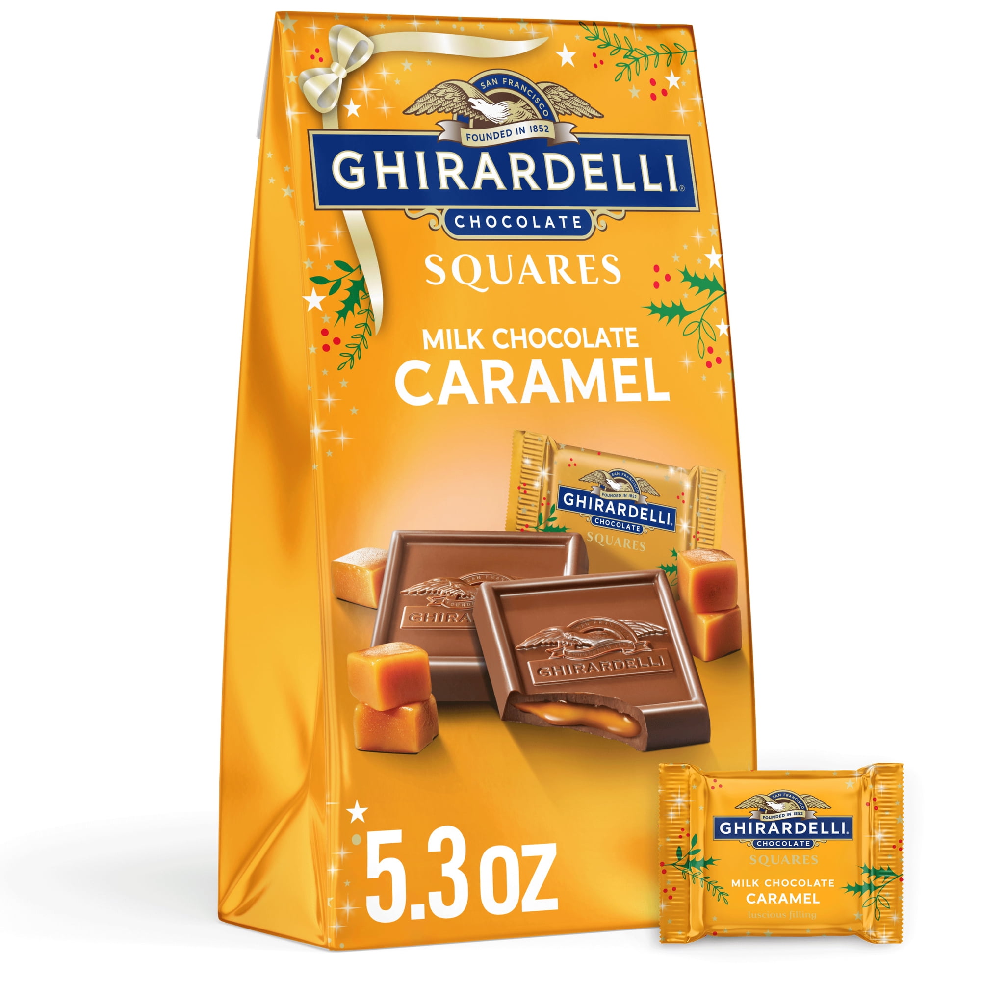 GHIRARDELLI Holiday Milk Chocolate Caramel Squares, 5.3 oz Bag