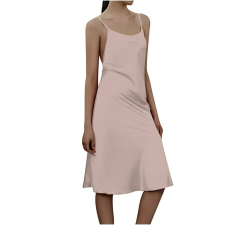 

Sexy Lingerie For Women Sets Women Solid Suspender Nightdress Imitation Silk Home Service Female Pink Short Sleepshirts Women Nightgown Chemise Sleeveless Sleepwear Full Slip V Neck Nightwear Soft Sh