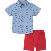 Kids Headquarters Boys 12-24 Months Chambray Woven Short Set (Blue 12 Months)