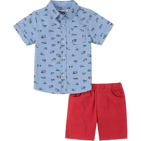Kids Headquarters Boys 12-24 Months Chambray Woven Short Set (Blue 12 Months)
