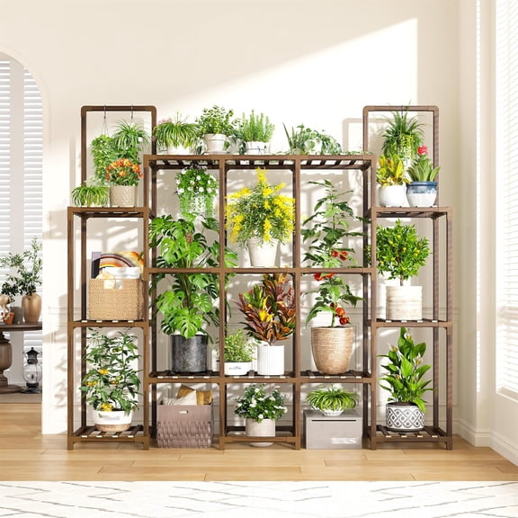 Plant Stand Indoor Tall Plant Stand Outdoor Large Wood Plant Shelf for 20 Pots, 4-Tiers Plant Holder for Living Room Gardening Balcony