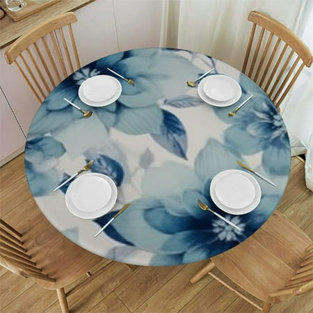 

Ullo0ord Fall Blue Flower Table Cloth Round Fitted Tablecloths with Elastic Edge Country Autumn Botanical Leaf Wipeable Waterproof Table Cover for Kitchen Wedding 54 -58