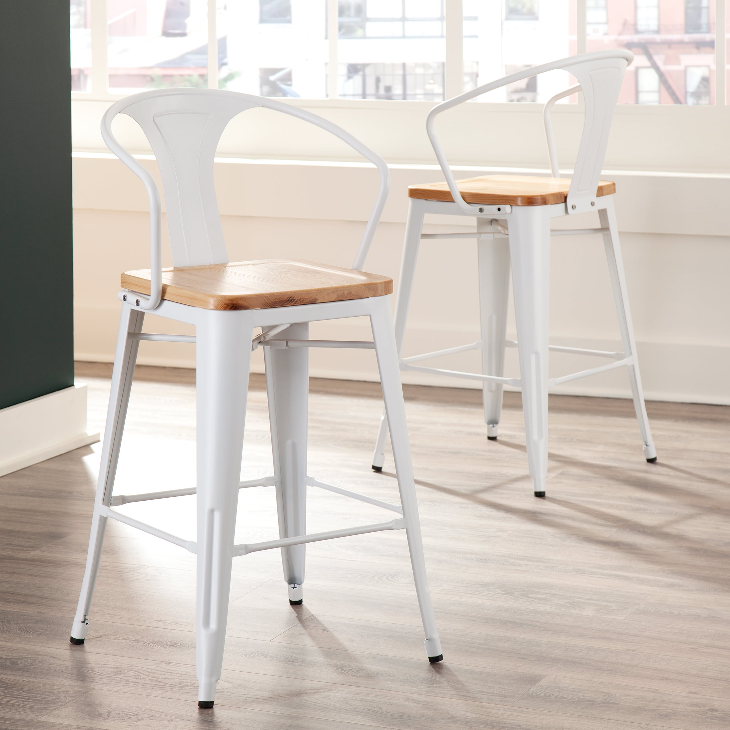 Snug Furniture Set of 4 stools White Industrial Galvanised Metal Dining Bar Stool 