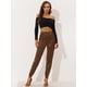 thumbnail image 3 of Pantalones cargo de satén sedoso de tiro alto elástico con cordón para mujer Café L, 3 of 6
