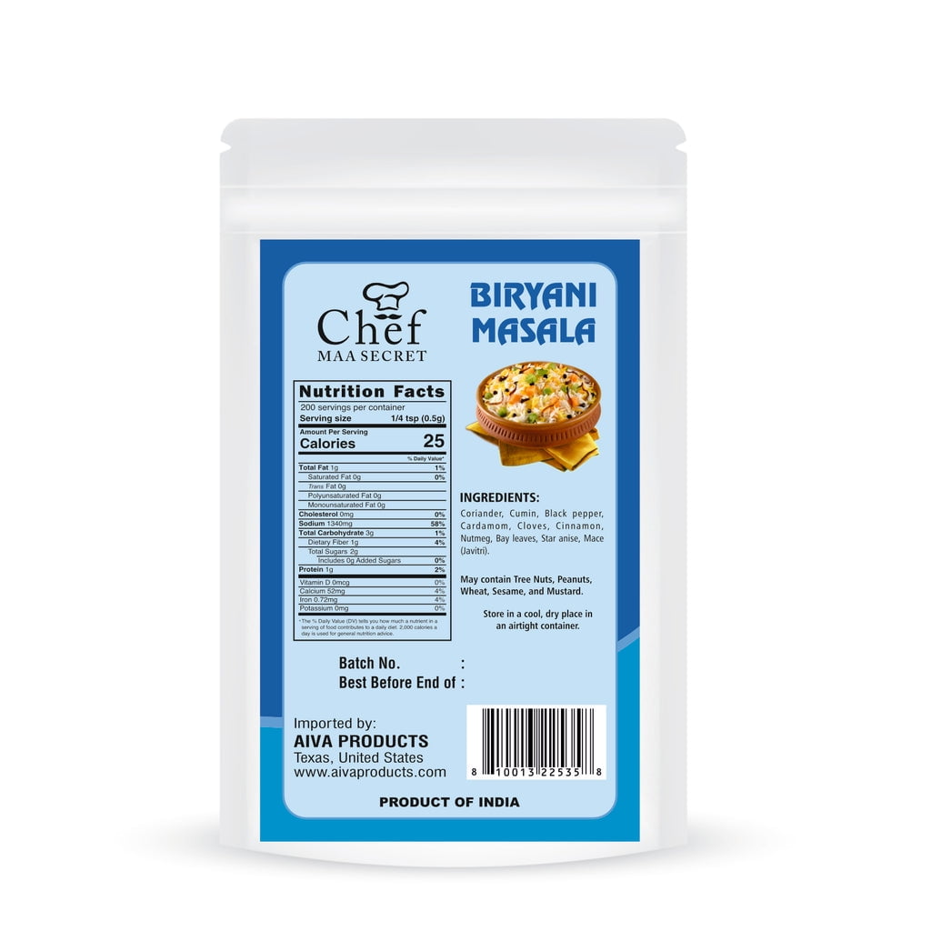Aiva Chef Biryani Masala  100 Gm (Pack Of 12) | Biryani Masala Powder, Indian Biryani Spice Mix For Veg & Non-Veg Biryani