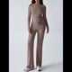 thumbnail image 4 of Conjuntos de 2 Piezas para Mujer, Larga, Cuello Redondo, Pantalones Acampanados de Cintura Alta, Conjuntos de Chándal, Ropa de Calle. Camello L, 4 of 10