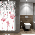 thumbnail image 4 of Pink Flamingo Shower Curtains, Cute Grey Leaf Pink Rose Floral Shower Curtains for Bathroom, Boho Pink Modern Art Waterproof Fabric Bathroom Curtain Accessories Set with Hooks, 4 of 7