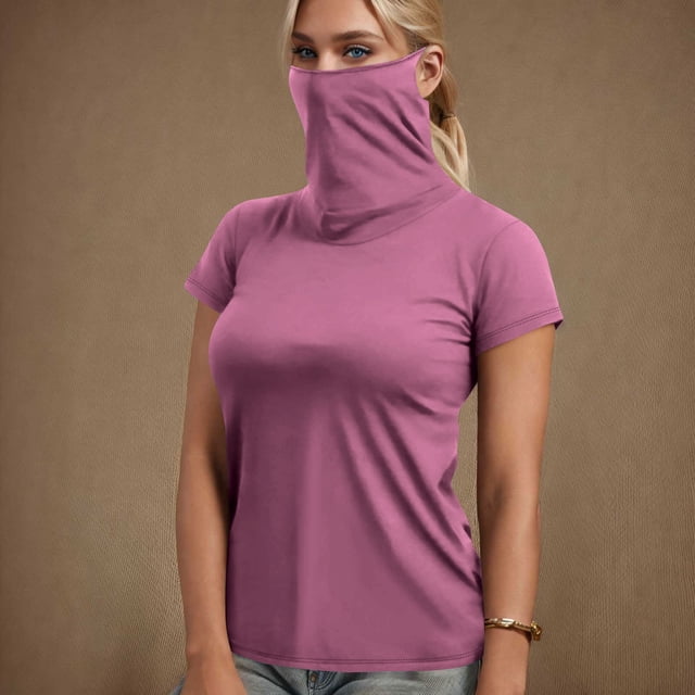 TaTaai Short Sleeve Sun Protective Top, Women's Built-in Face Mask UPF Shirt, Breathable Casual Wear for Hiking and Summer Activities Gift