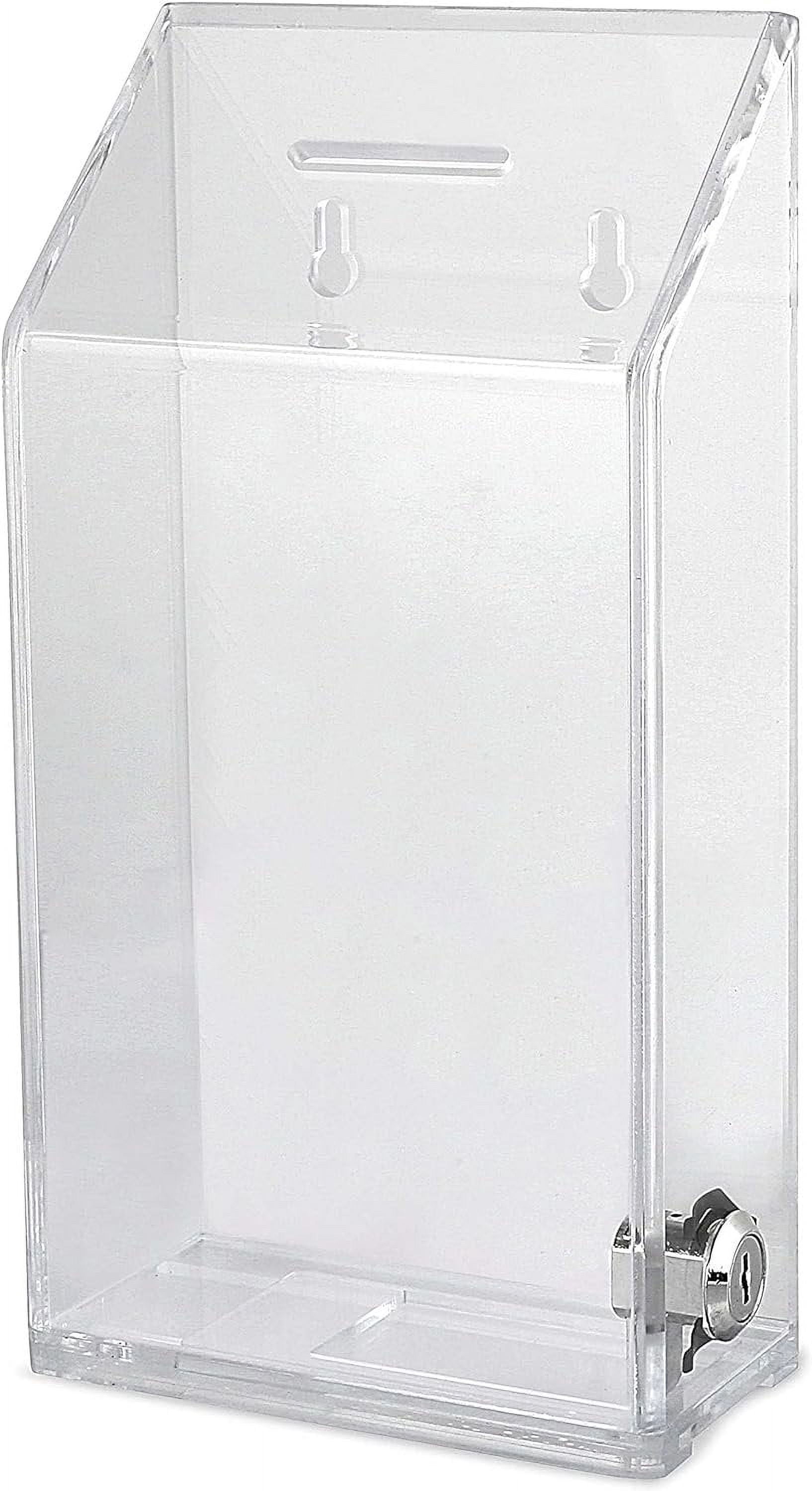 My Charity Boxes Rectangular Acrylic Donation Suggestion collection Box Wall mounted Or Retail Countertop Tip Box with slant top 9.75 x 5 inches, Lock With set of keys Clear
