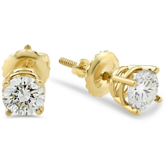 5/8ct TW Round Real Diamond Screw Back Studs 14K Yellow Gold