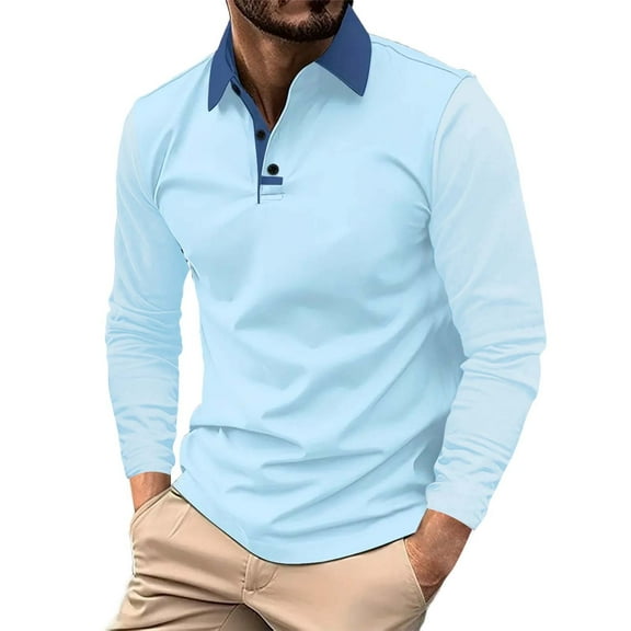 SNOWSONG Mens Long Sleeve Shirt Clearance! Men's Fashion Spring & Autumn Casual Zipper Solid Color Long Sleeve Top, Polo Shirts for Men, Mens Tops, Button Down Shirt 1x Dress Blue L
