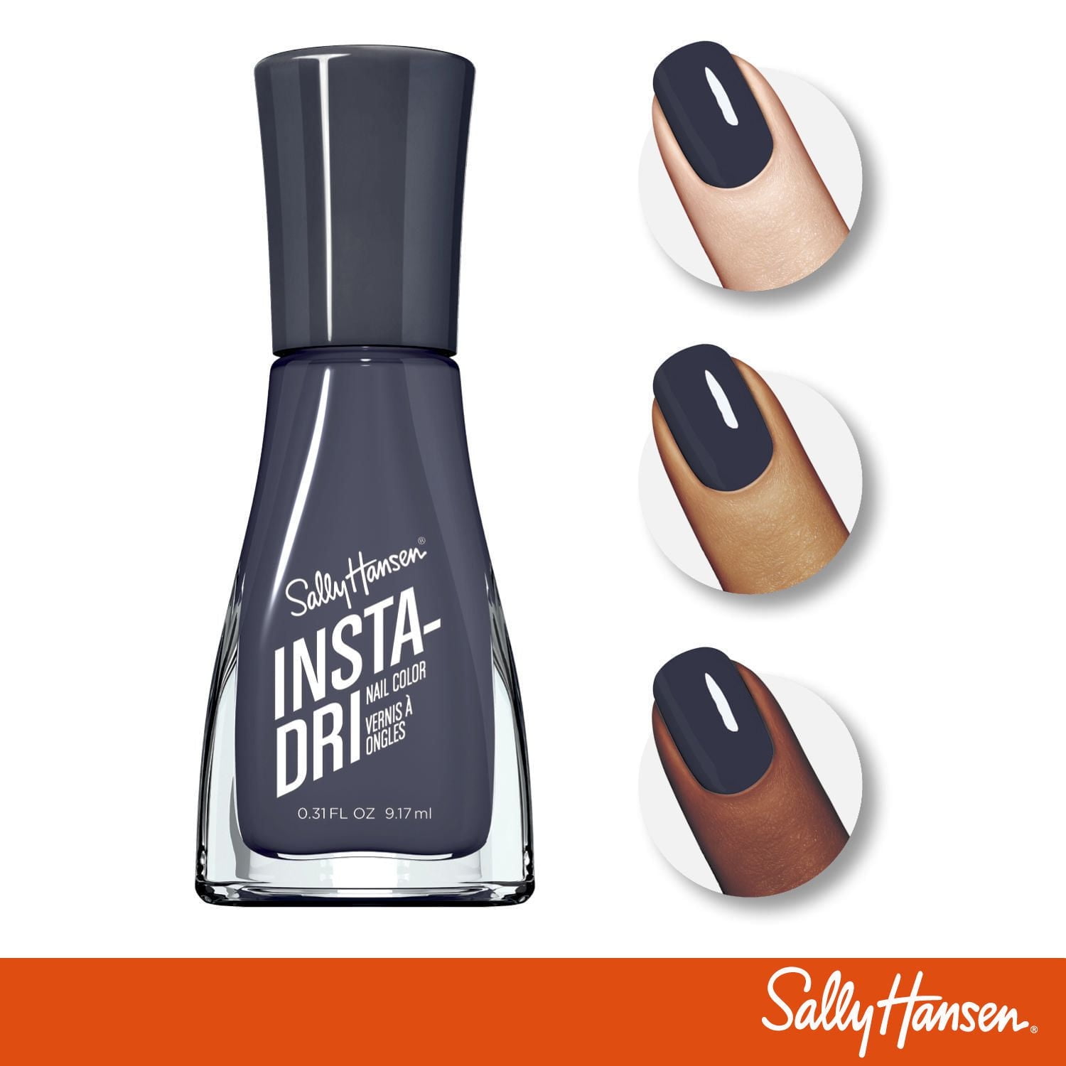Vernis à ongles Sally Hansen Insta-Dri, formule 3-en-1 avec base et vernis de finition intégrés pour une tenue brillante et prolongée en une seule étape. Sèche en 60 secondes