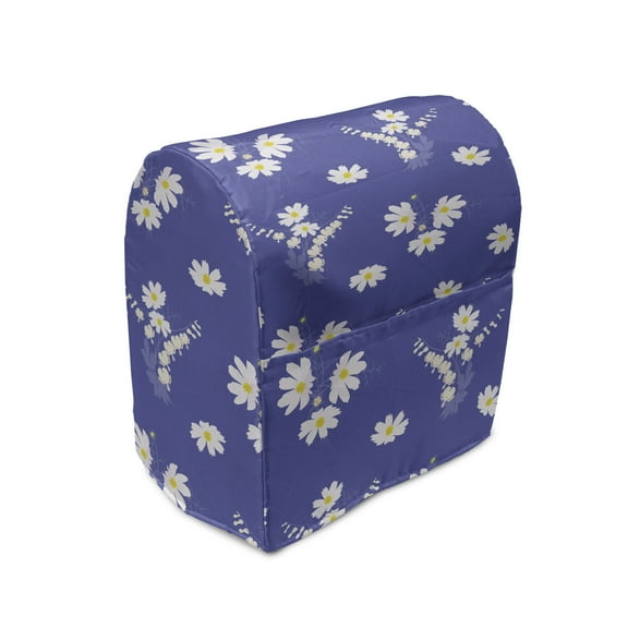 Floral Stand Mixer Cover, Simplistic Daisy Flowers Blossoms Rhythmic Illustration, Kitchen Appliance Organizer Bag Cover with Pockets, 5 Quarts, Mustard Ceil Blue, by Ambesonne