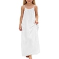 thumbnail image 2 of Huowey Girls Youth Summer Long Dress Sleeveless Spaghetti Strap Scoop Neck Loose Fit Solid Colro Backless Casual Home Wear Lightweight Breathable Stylish Dresses For Toddler Kids,White,7-8 Years, 2 of 5