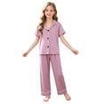thumbnail image 3 of Xudanell Toddler Baby Girls Pajamas Silk Satin Short Sleeve Botton Shirt Tops Shorts Set Summer Sleepwear Lounge Pjs (6-12 Months,Purple), 3 of 6