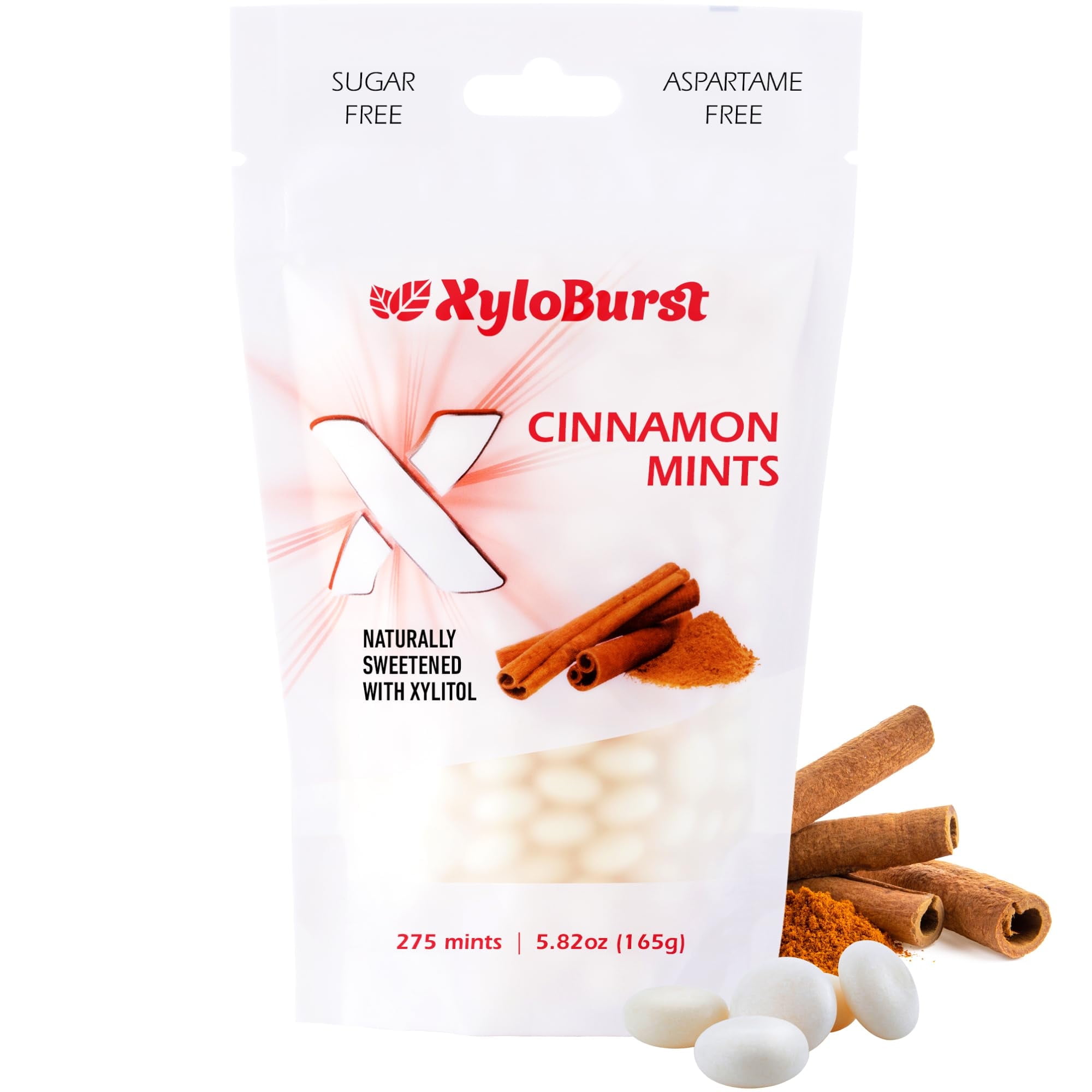XyloBurst - Xylitol Mints | Sugar Free Breath Mints for Oral Health | Gluten-Free Vegan Keto Friendly | Aspartame Free Mints | Cinnamon | 275 Count