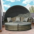 thumbnail image 6 of Barara King Patio Sofa Bed Set,Daybed Set,4-Piece Round Convertible Daybed, Outdoor PE Rattan Patio Wicker Sofa Set with 2 Chairs, Table, 3 Pillows, Gray, 6 of 11
