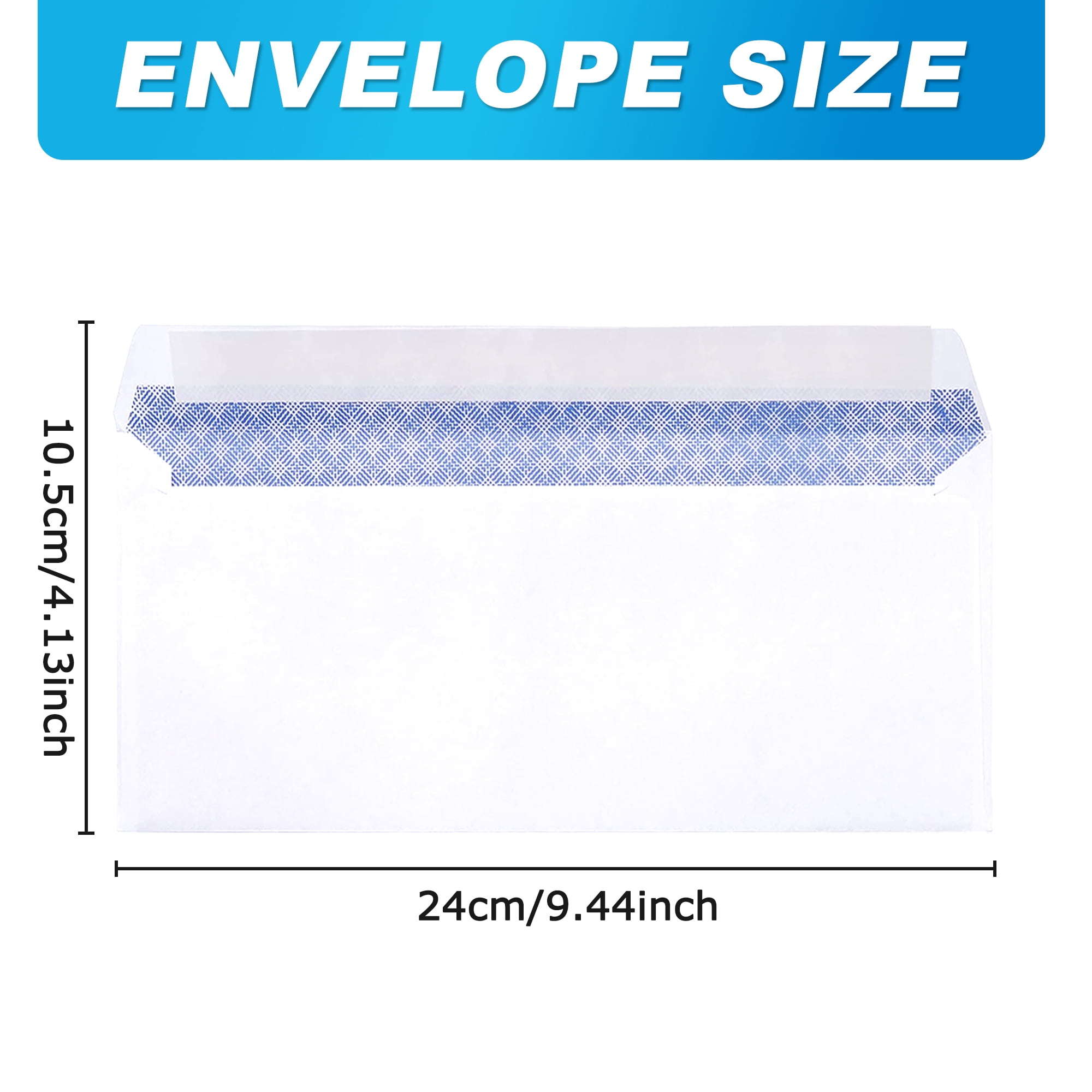 Envelopes #10 Mailing Envelopes, Privacy Tint Gummed Envelopes, Business Envelopes, Envelopes Letter with Self-Seal Adhesive Strip, White, 4.13 in x 9.5 in, 100 Count