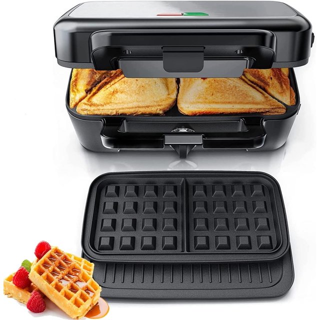 Sandwichera FOHERE Plateado 3 en 1 con Control de Temperatura y Placas Extraíbles