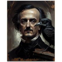 Edgar Allan Poe and the Raven Portrait Poster - 11x14 Print Halloween Prints Raven Wall Art - Great Gothic Decor Halloween Poster - Gothic Wall Decor - Spooky Halloween Wall Décor