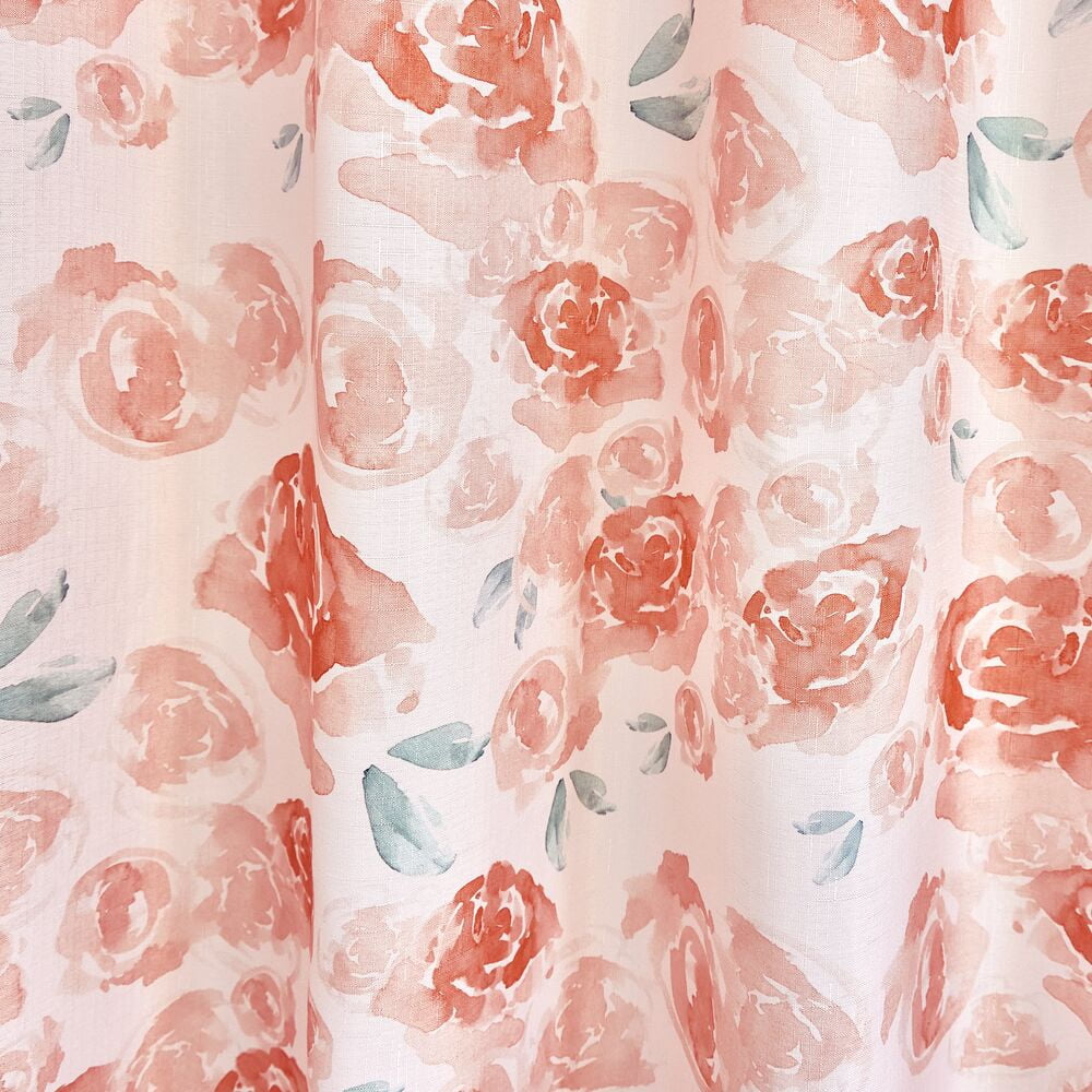 iDesign Polyester Shower Curtain, Peach Watercolor Floral, 12 Reinforced Buttonholes