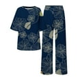 thumbnail image 4 of ZSQDM Pajamas Set for Women Summer Outfits For Women 2 Cotton Linen Set Oversized T Shirts Straight Leg Pant Plus Size Tracksuit Navy M, 4 of 5