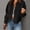 Black women's crop top jacket a1, variant on Women's Crop Top Jacket Long Sleeve Button Down Collared Shirt Casual Boho Chic Blouse Holiday Vacation Fashion Clothes, Gray L