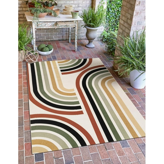 Unique Loom Outdoor Modern Collection Area Rug - Vibe (5' 1" x 8' Rectangle Multi/Black)