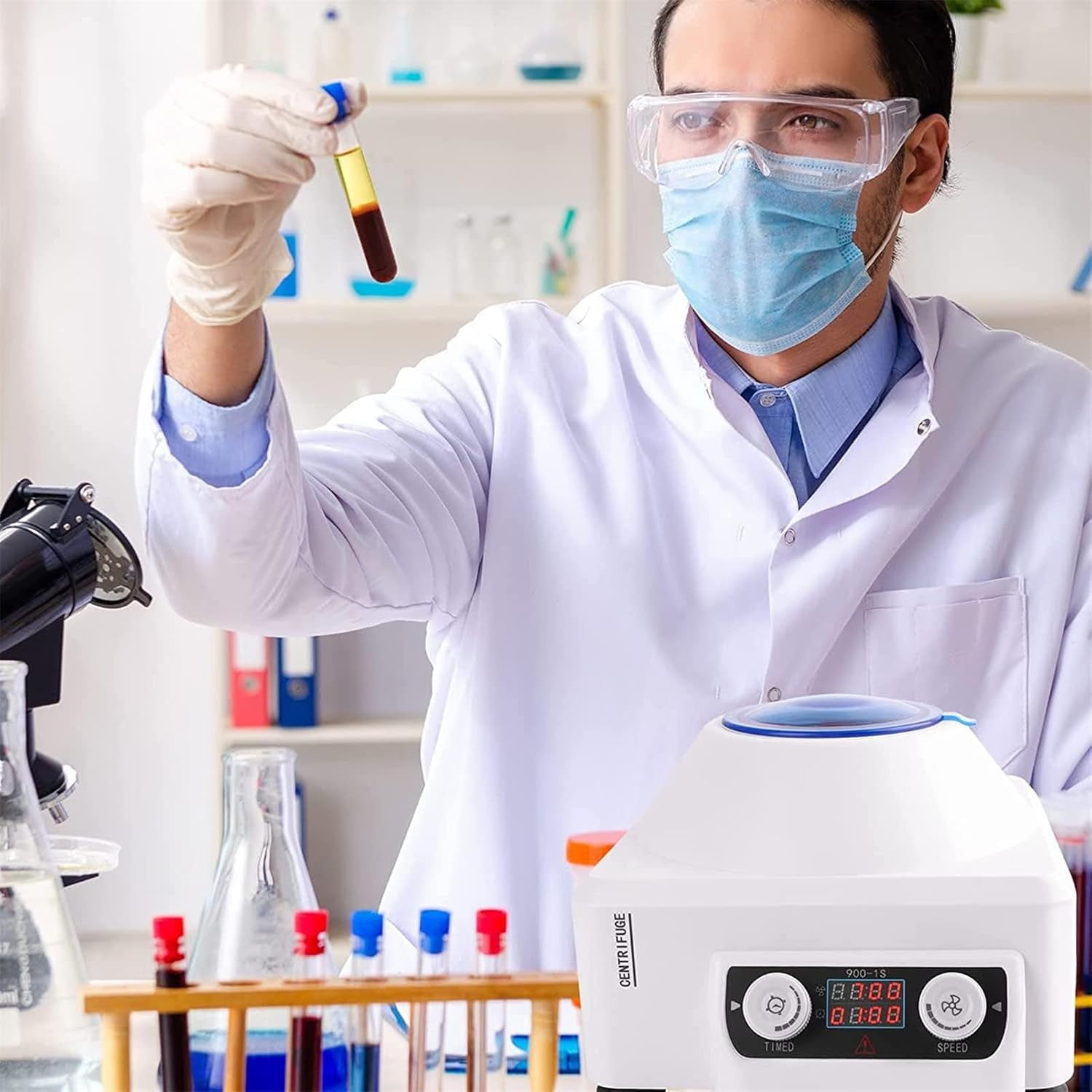 Lab Centrifuge Machine with 0-60min Time & 0-4000RPM Speed Adjustable, Electric Blood Centrifuge for Lab School Science Plasma Research
