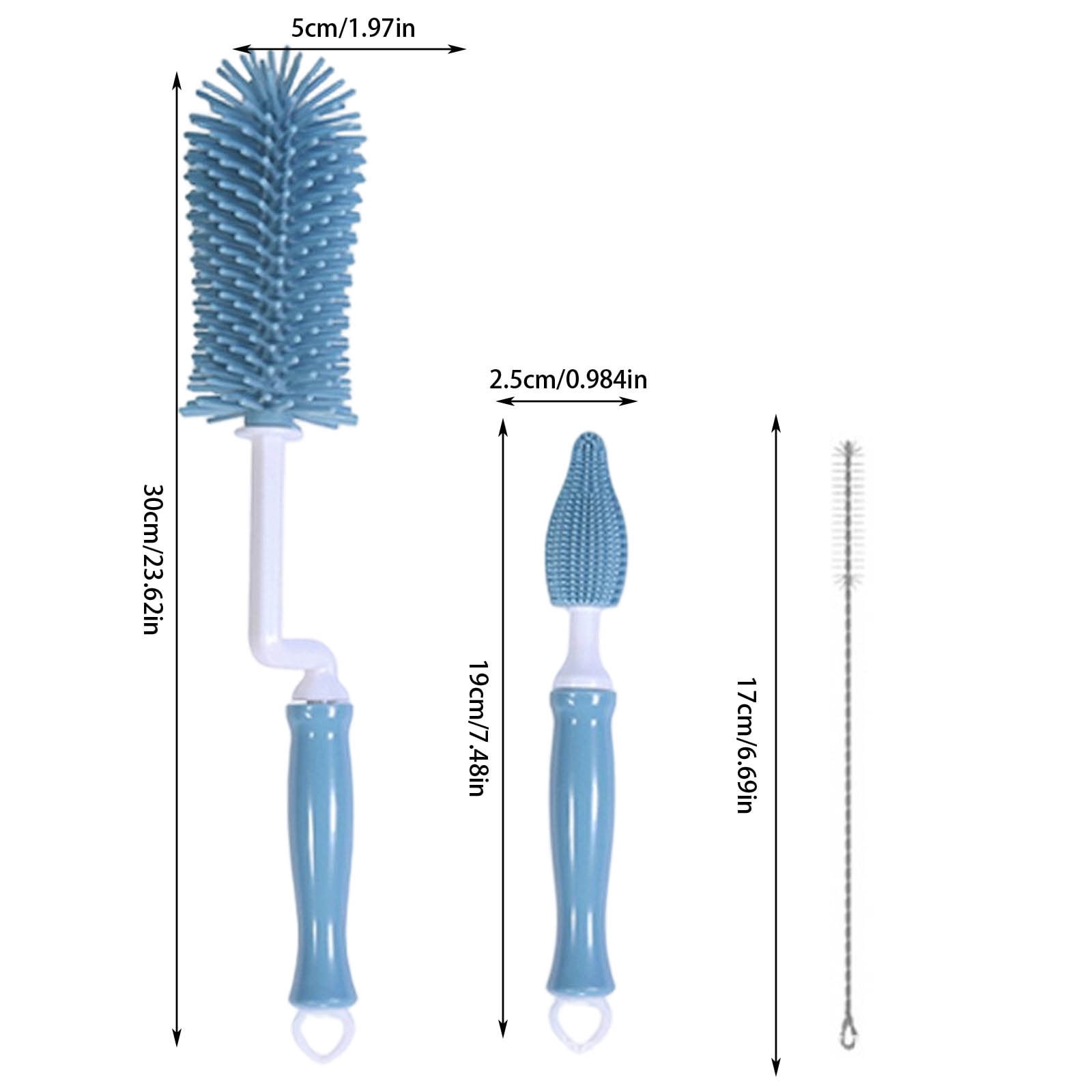 Silicone Bottle Brush, 360° Rotating Baby Bottle Cleaner Brush Set with Nipple Brush Straw Brush, Extra Long Handle Bottle Brush for Cleaning Baby Bottles, Breast Pumps, Detachable