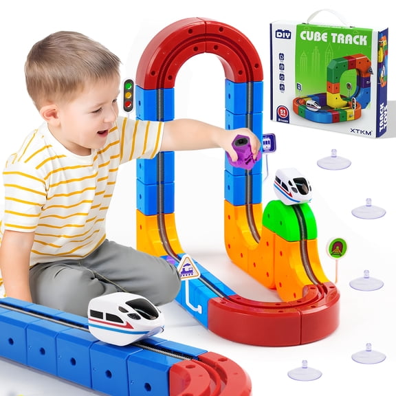 KiddiTouch Electric Train Set for Kids,51 Pcs 3D Magnetic Train Set with Electric Car,Race Car Track with Anti-Gravity,Educational STEM Learning Toy Boys Girls Birthday