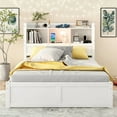 thumbnail image 2 of Bellemave FUll Size Platform Bed with Trundle, Wood Platform Bed with Drawers, Shelves, Bookcase Headboard, Charging Station for Teens, White, 2 of 9