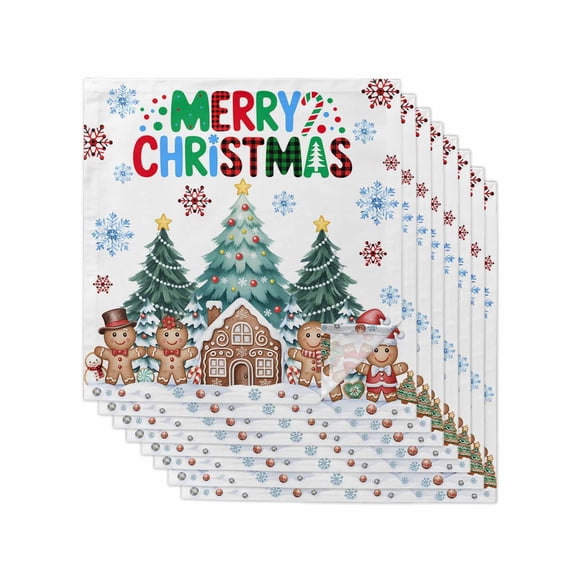 Gingerbread Christmas Cloth Napkins Set of 8 Reusable Dinner Napkins, Xmas Tree Snowflake Winter Cocktail Napkin Washable Table Napkins for Wedding/Holiday Party/Baby Shower 20"x20"