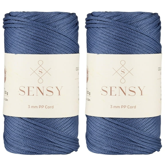 2 Skeins of Sensy Premium 3mm 131 Yards Polyester Rope 100% Polypropylene Cord Macrame Cord 3mm Crochet Bag Cord Macrame Rope Crochet Thread Gift for Knitter (Denim)