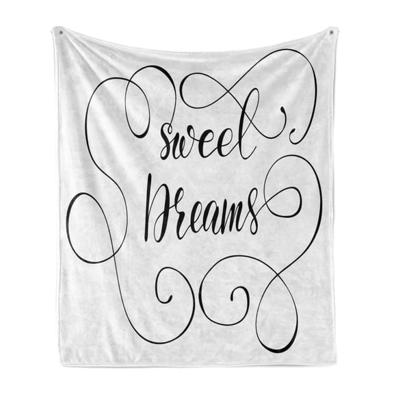 Saying Soft Flannel Fleece Throw Blanket, Inspirational Text with Modern Romantic Calligraphy Design and Swirls, Cozy Plush for Indoor and Outdoor Use, 60" x 80", Black and White, by Ambesonne