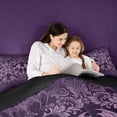 thumbnail image 4 of meiyoeat Vintage Damask Print Queen Comforter Set For Adults,Gothic Bat Comforter Sets Queen For Men Women, Purple Black,Black Reversible,3-Piece, 4 of 7