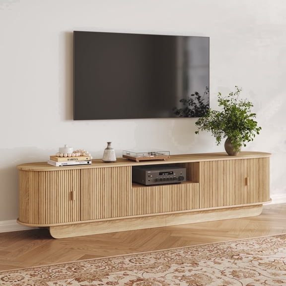 86.6'' TV Stand, Modern TV Console with Storage Drawers and Sliding Doors for Living Room, Bedroom