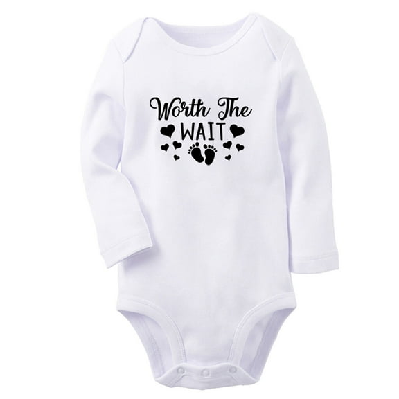 Worth The Wait Funny Rompers, Newborn Baby Unisex Bodysuits, Infant Jumpsuits, Toddler 0-12 Months Kids Long Sleeves Oufits (White, 6-12 Months)