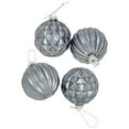 thumbnail image 3 of Geometric Glittered Shiny Glass Ball Christmas Ornaments - 3" (80mm) - Pewter - 4ct, 3 of 8