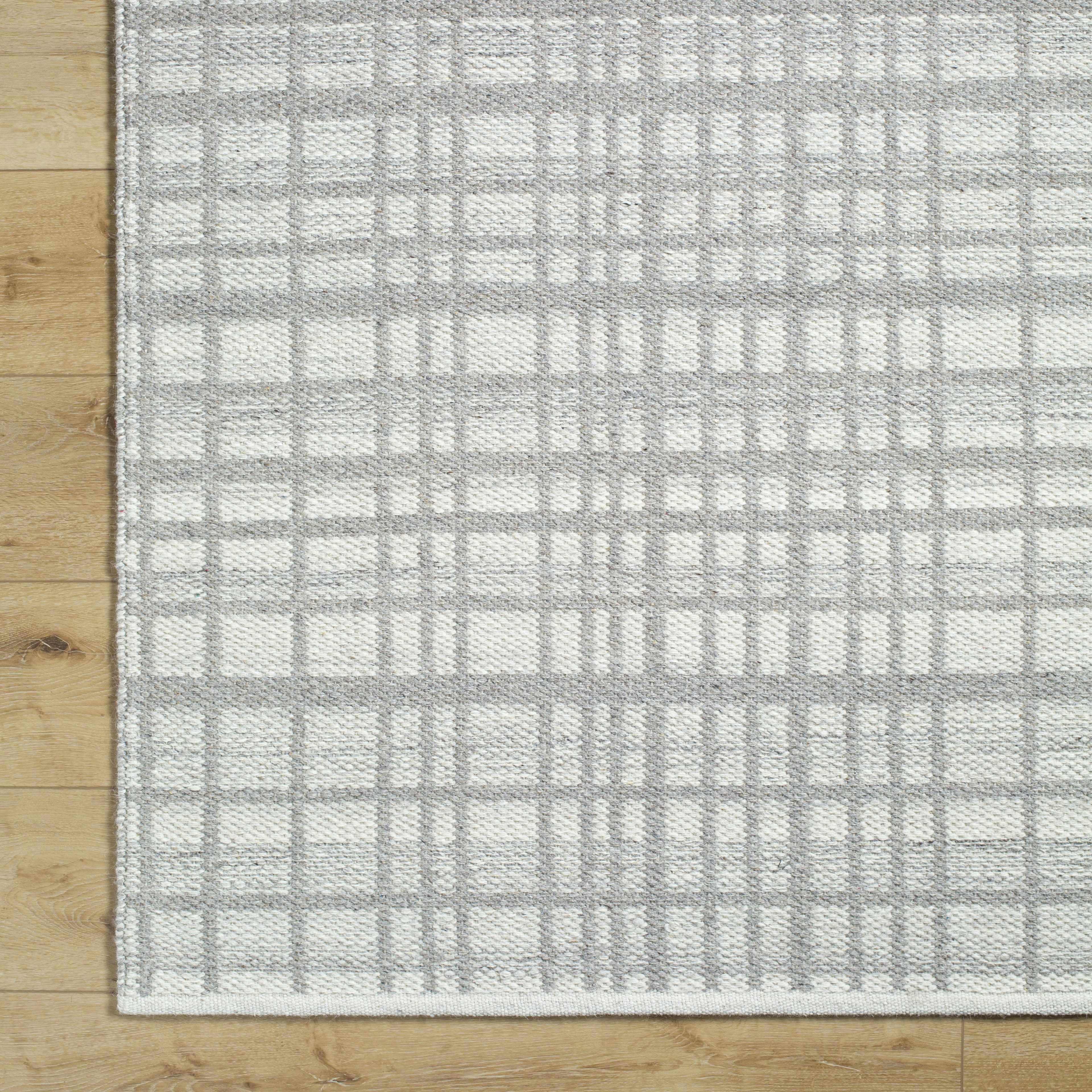 Hauteloom Nissa Wool Living Room, Bedroom Area Rug - Checkered Geometric Square Plaid - Gray, White, Off White - 2' x 3'