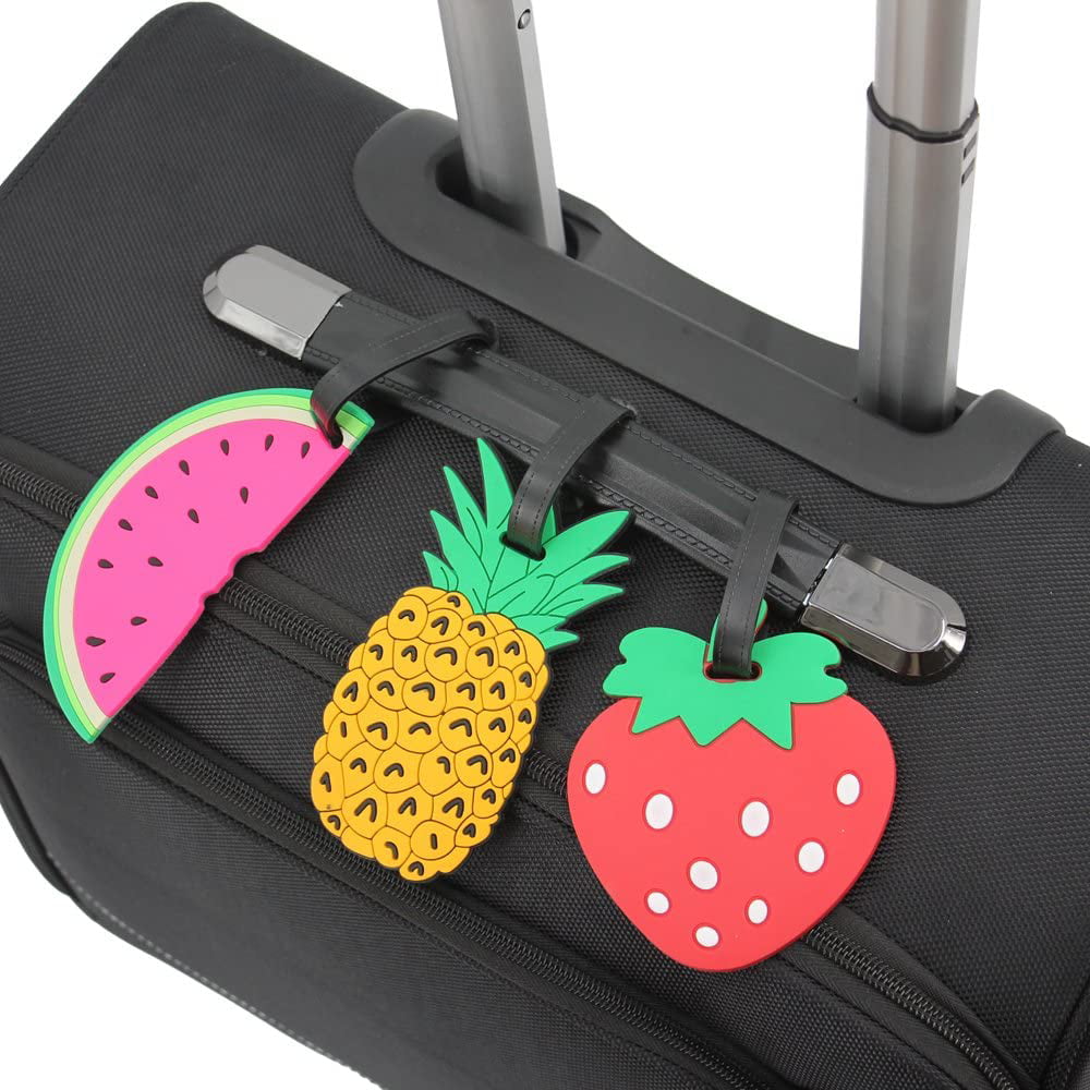 6 Pack Fruits Luggage Tags Cute Baggage Tags Pineapple & Watermelon & Banana & Strawbarry Suitcase Travel Tags by OVOV 