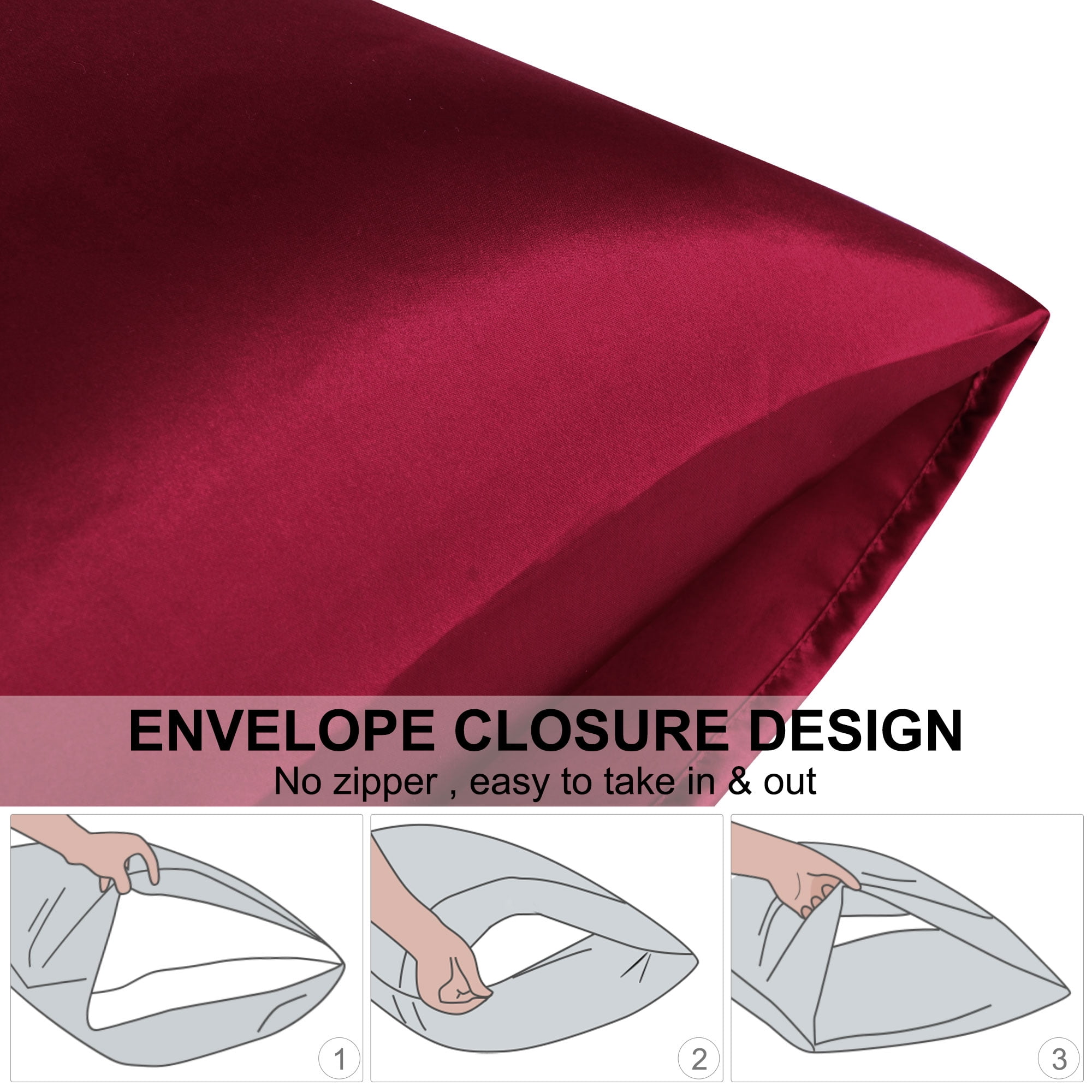 PiccoCasa 3Pcs Twin Size Duvet Cover Set Silk Satin Bedding Set with 2 Pillowcases, Burgundy