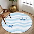 thumbnail image 3 of Blue White Striped Large Area Rugs for Bedroom Living Room, Soft Non Slip Carpet Bedside Rug, Starfish Coastal Waves Round Floor Cover Kitchen Accent Rug 8' for Dining Room/Office, 3 of 9