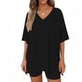 thumbnail image 5 of Mifsaly 2 Piece Short Sets for Women Oversized V Neck T Shirt and High Waisted Shorts Soft Breathable Athletic Workout Outfits 2026 Black,XL, 5 of 7