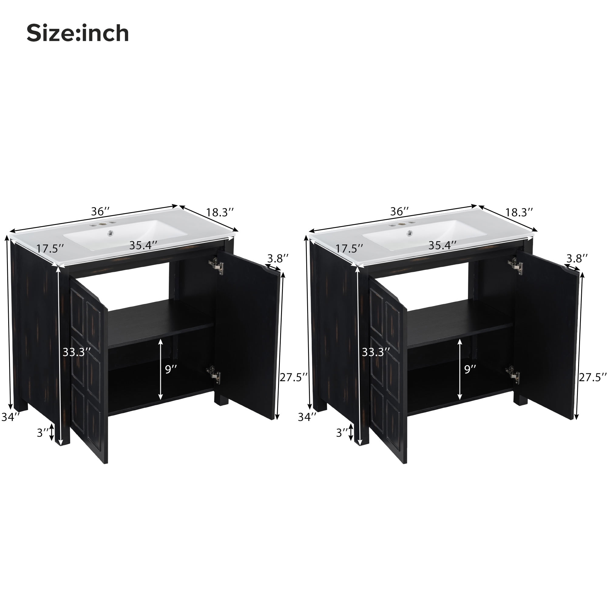 Harper & Bright Designs 72" Bathroom Vanity Set with Double Vanities, Bathroom Vanity Sink Combo with Soft-Close Doors & Adjustable Shelf, Espresso