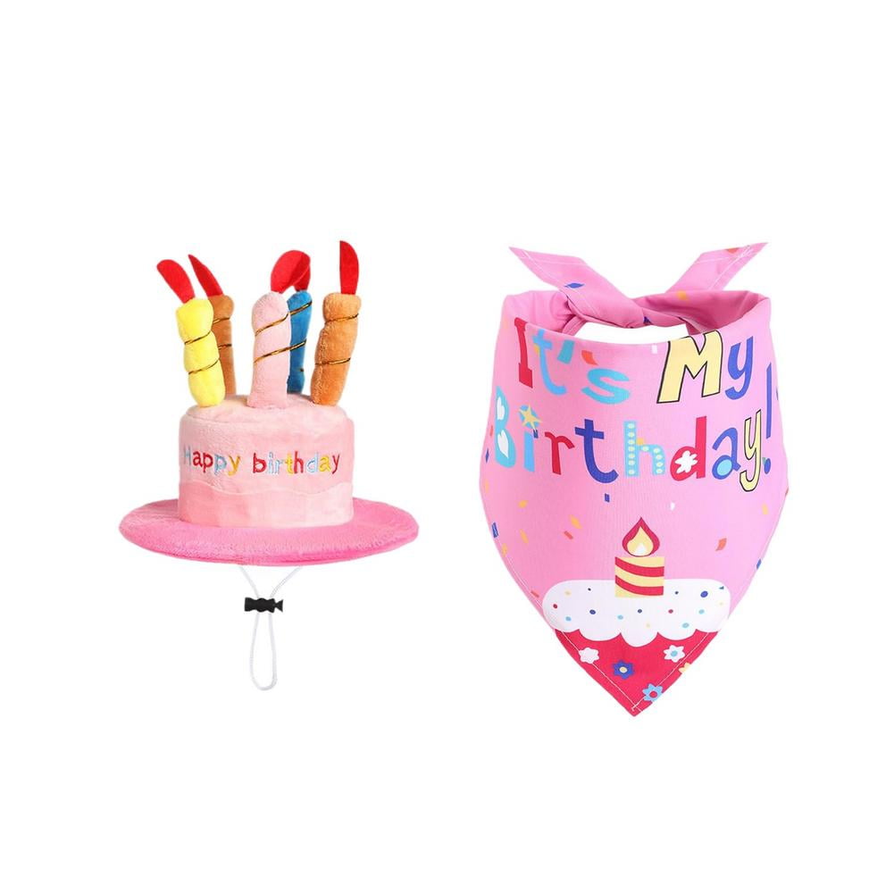 Dog Birthday Hat and Bandana Set Puppy Birthday Outfit with Plush Cake Hat Adjustable Pet Costume for Small Dogs Cats Party Decorations Photo Props Gotcha Day Celebration