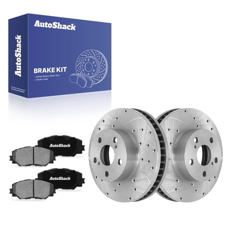 AutoShack Front Brake Rotors & Ceramic Pads for Toyota & Lexus, Prius 2010-2015 CT200h 2011-2017, FWD L4 1.8L - Silver Zinc Coated Drilled & Slotted - SilverShield Pro - 10.04" (255 mm), 5-Lug