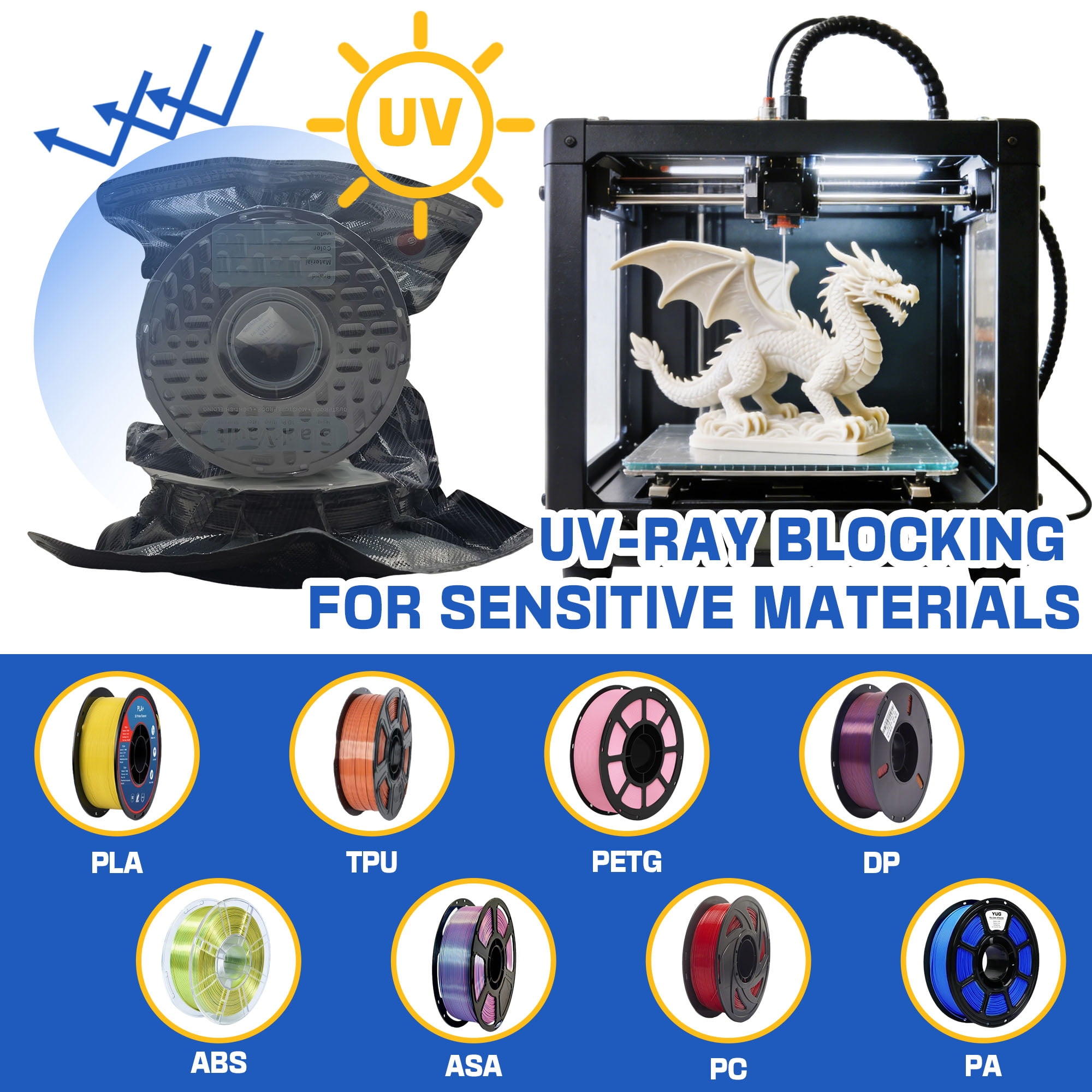 Vacuum-Sealed 3D Printing Filament Kit, 20 Packs Lightproof Storage Bags with Vacuum Pump, Moisture-Proof Bags, 13.4x12.6 in, Sorting & Storage of 3D Printer Filament Bundle with Desiccant