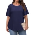 thumbnail image 2 of WellSize Plus Size Tops for Women Eyelet Crew Neck Tunic Blouses Casual Summer Ruffled Short Sleeve Shirts, 2 of 8