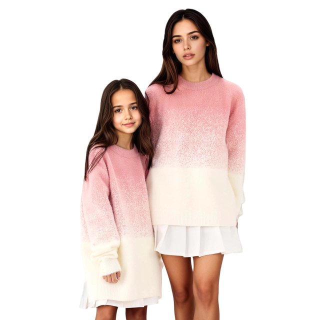 GPOECD Automne Hiver Chandail-Over Assorti pour la Famille Col Rond Manches Longues Chandail Chaud Doux Confortable Rose, Enfants-140
